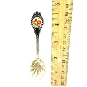 Vintage New York Souvenir Spoon With Enamel Bluebird Design & Ornate Handle B148